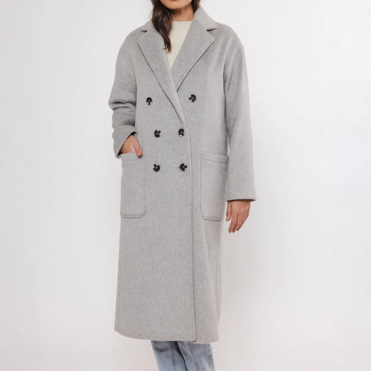 RINO & PELLE Teuni Long Teddy Coat In Light Grey