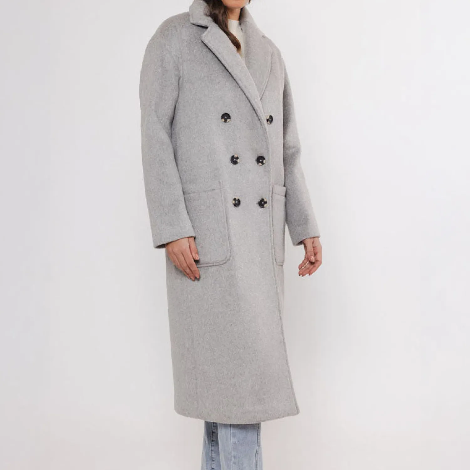 RINO & PELLE Teuni Long Teddy Coat In Light Grey