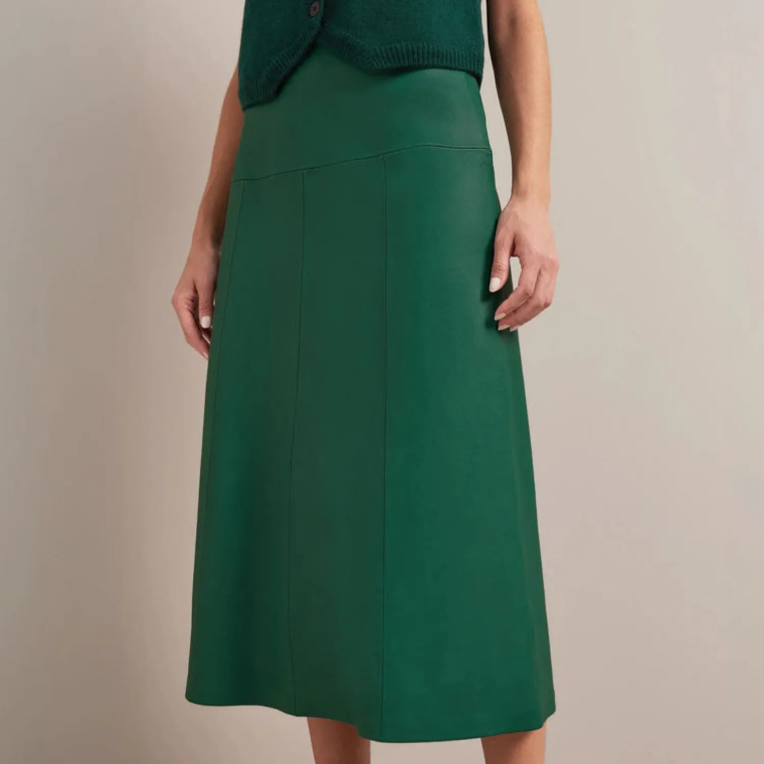 CEFINN Tiana Leather Midi Skirt In Dark Green