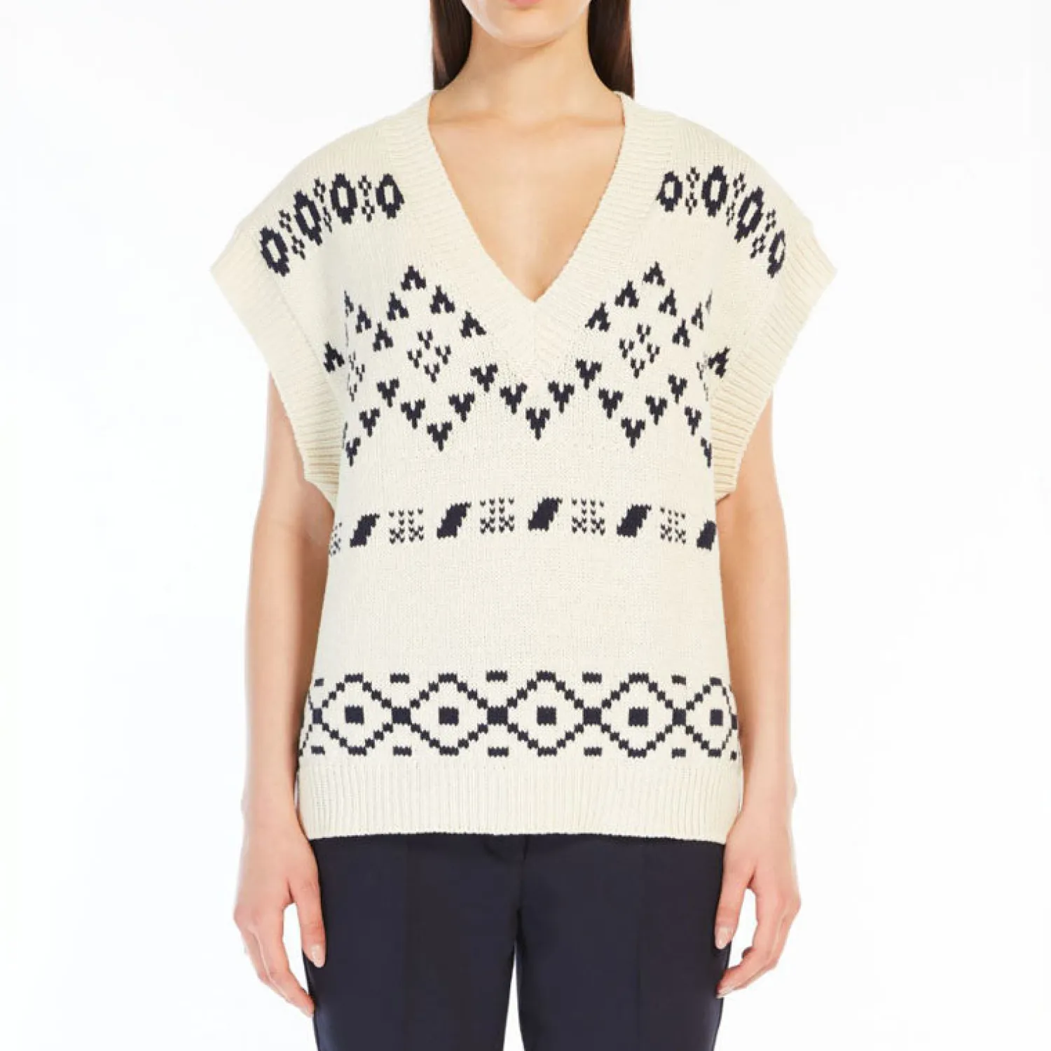 WEEKEND MAXMARA Todi Oversized Jacquard Cotton Tank In Black/White