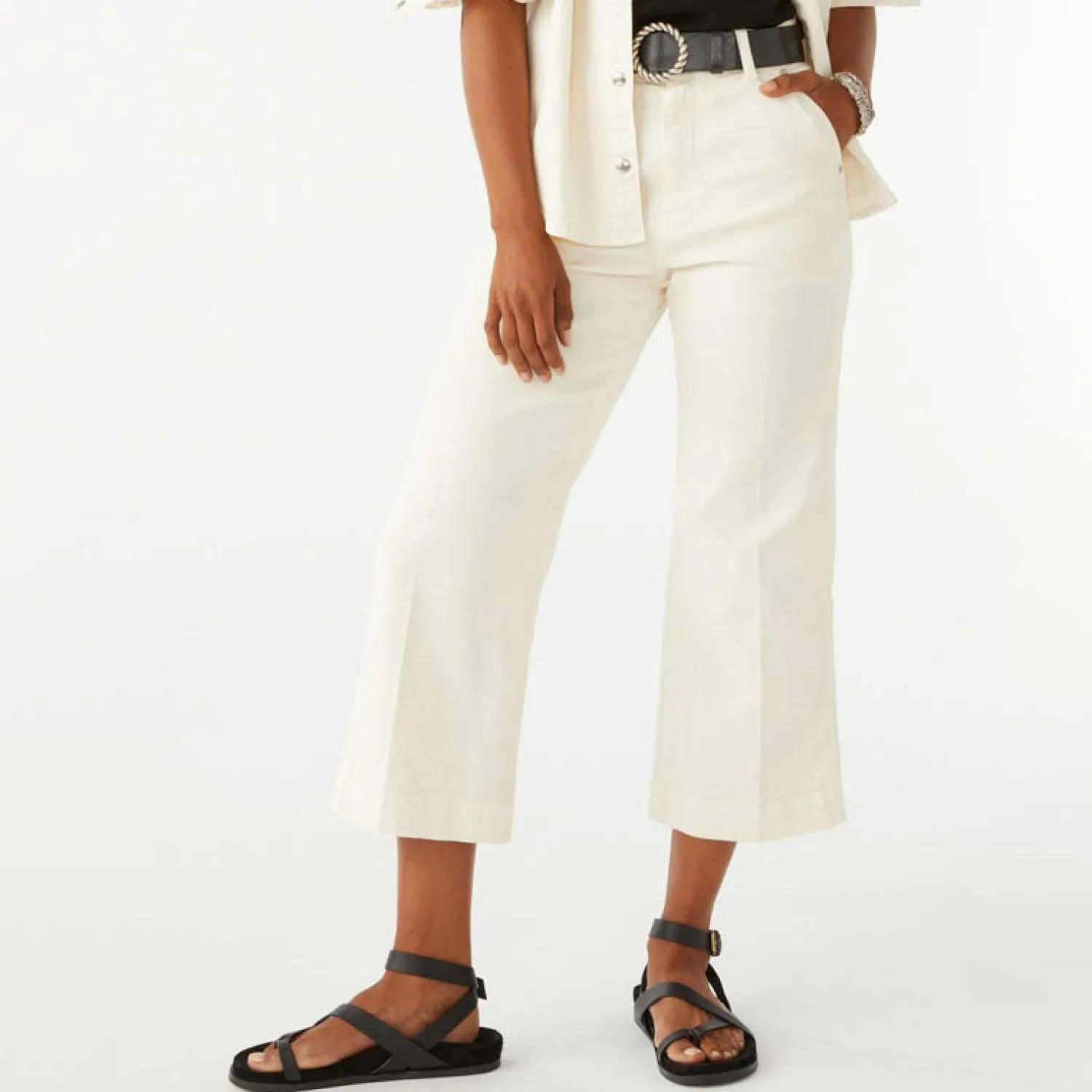 BA&SH Tuly Cropped Wide Leg Jeans In Ecru