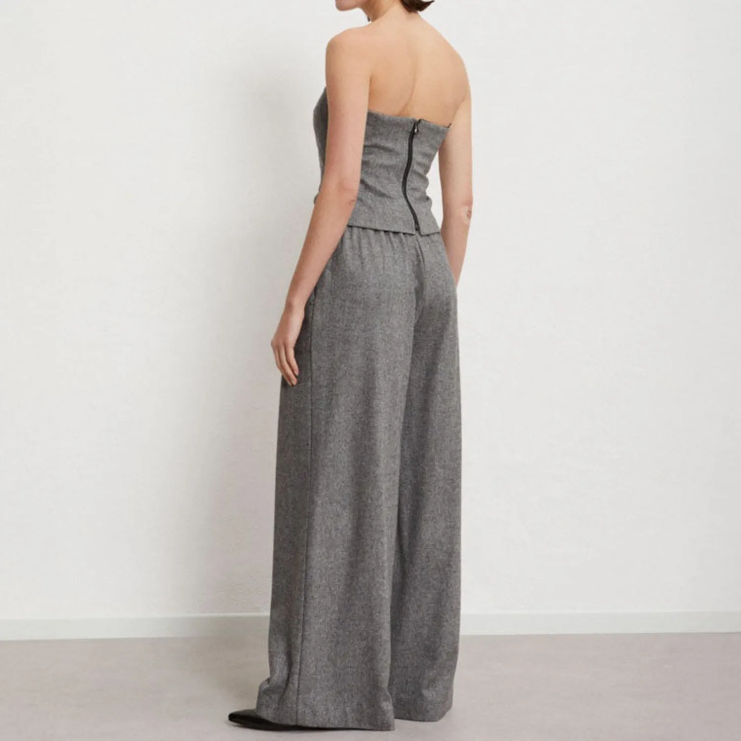 OTTOD AME Tweed Palazzo Pleated Trousers In White/Black