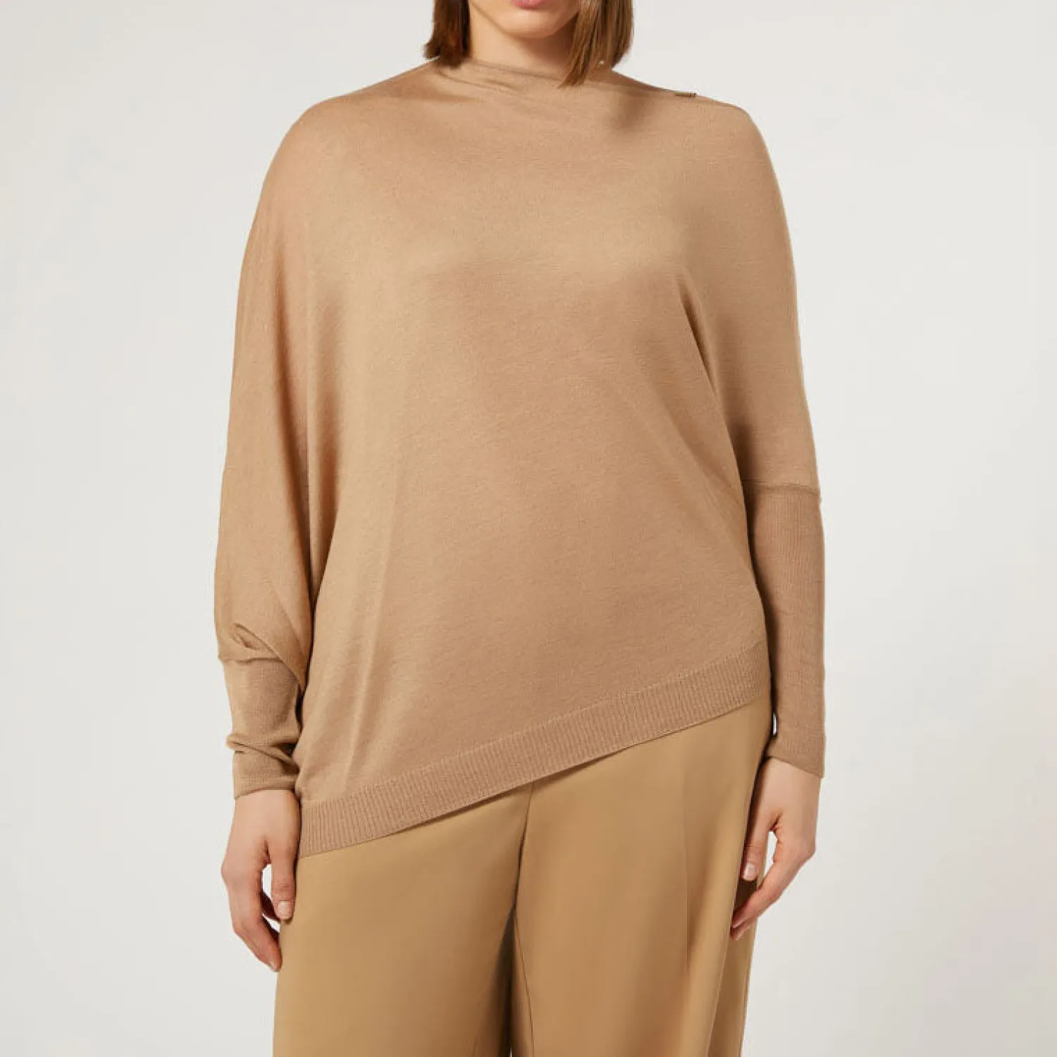 MARINA RINALDI Unito Wool & Silk Blend Sweater In Camel