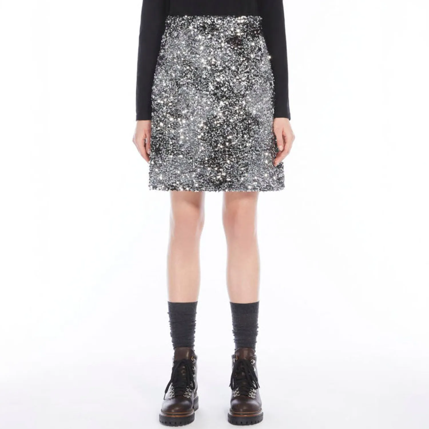 WEEKEND MAXMARA Uvetta Jersey Skirt In Black Sequins