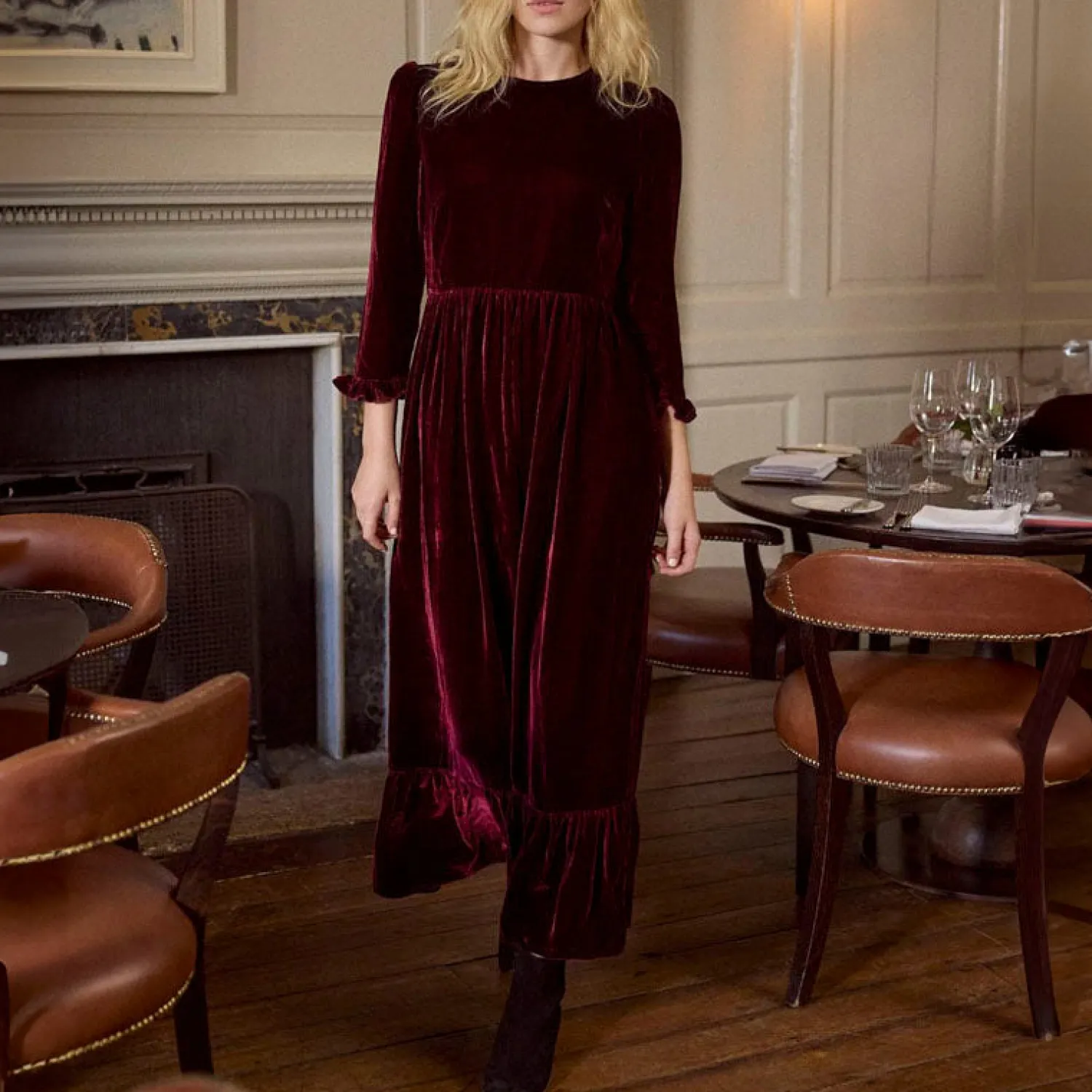 BY IRIS Velvet Shae Maxi Dress In Burgundy