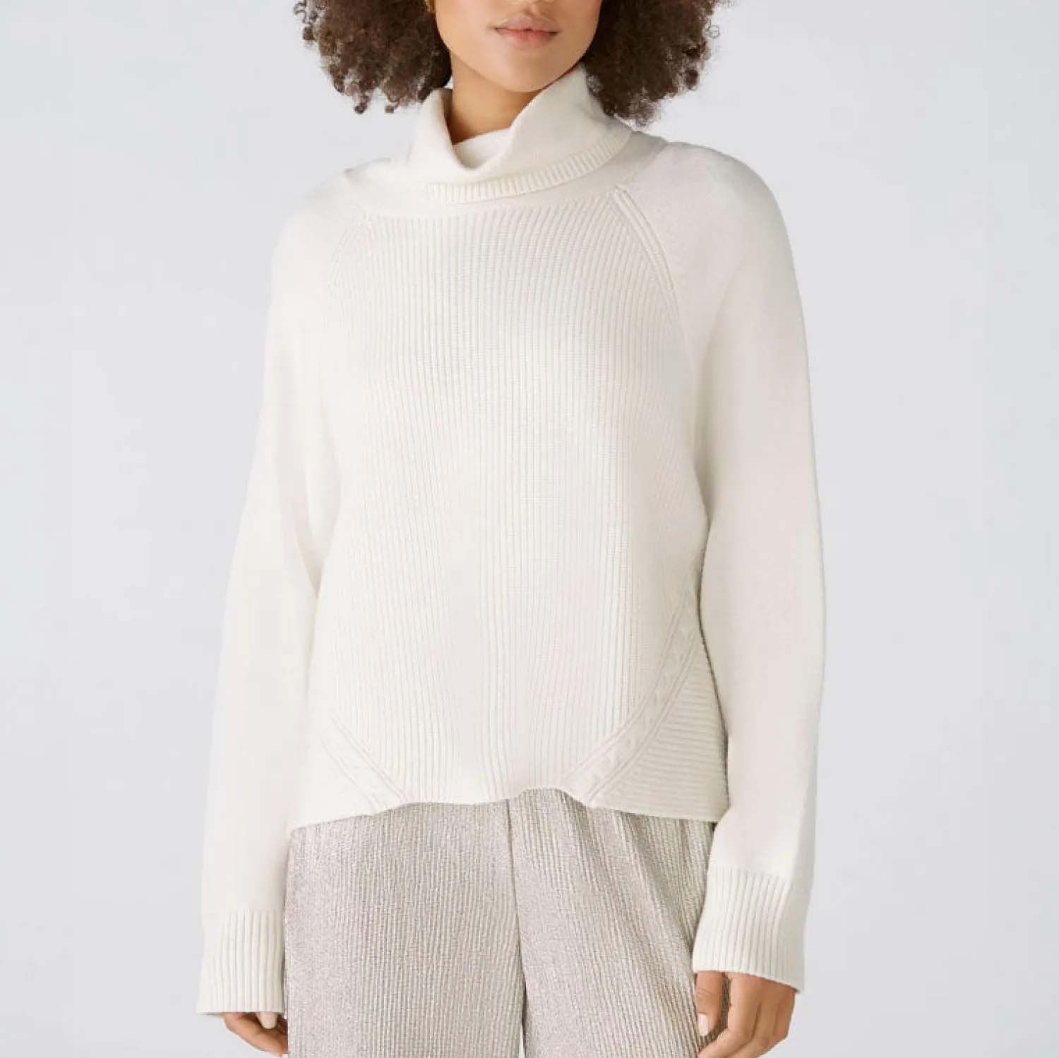 OUI Viscose Mix Roll Neck Jumper In Off White