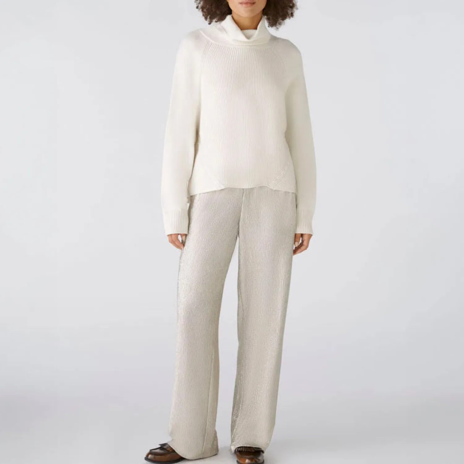 OUI Viscose Mix Roll Neck Jumper In Off White