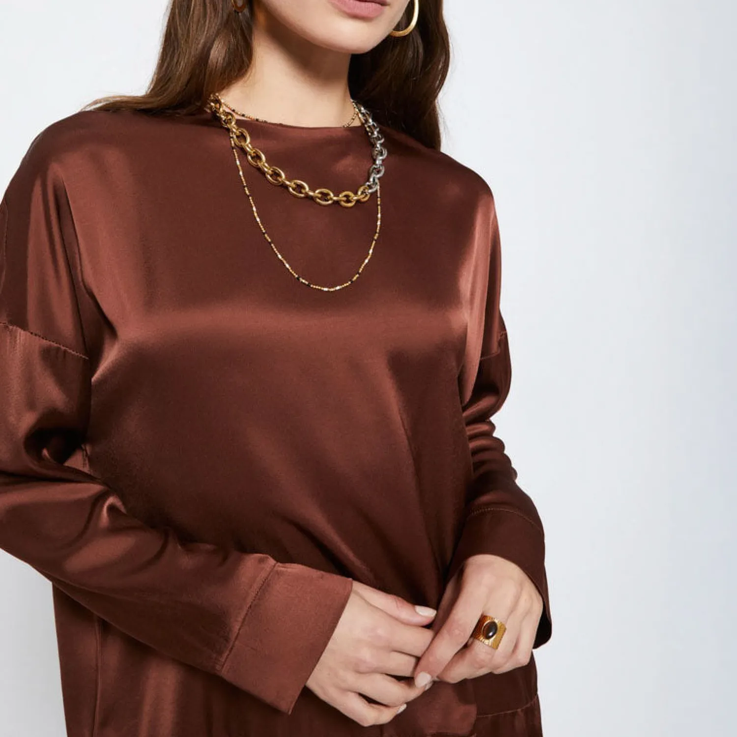 OTTOD AME Viscose Overshirt In Chocolate