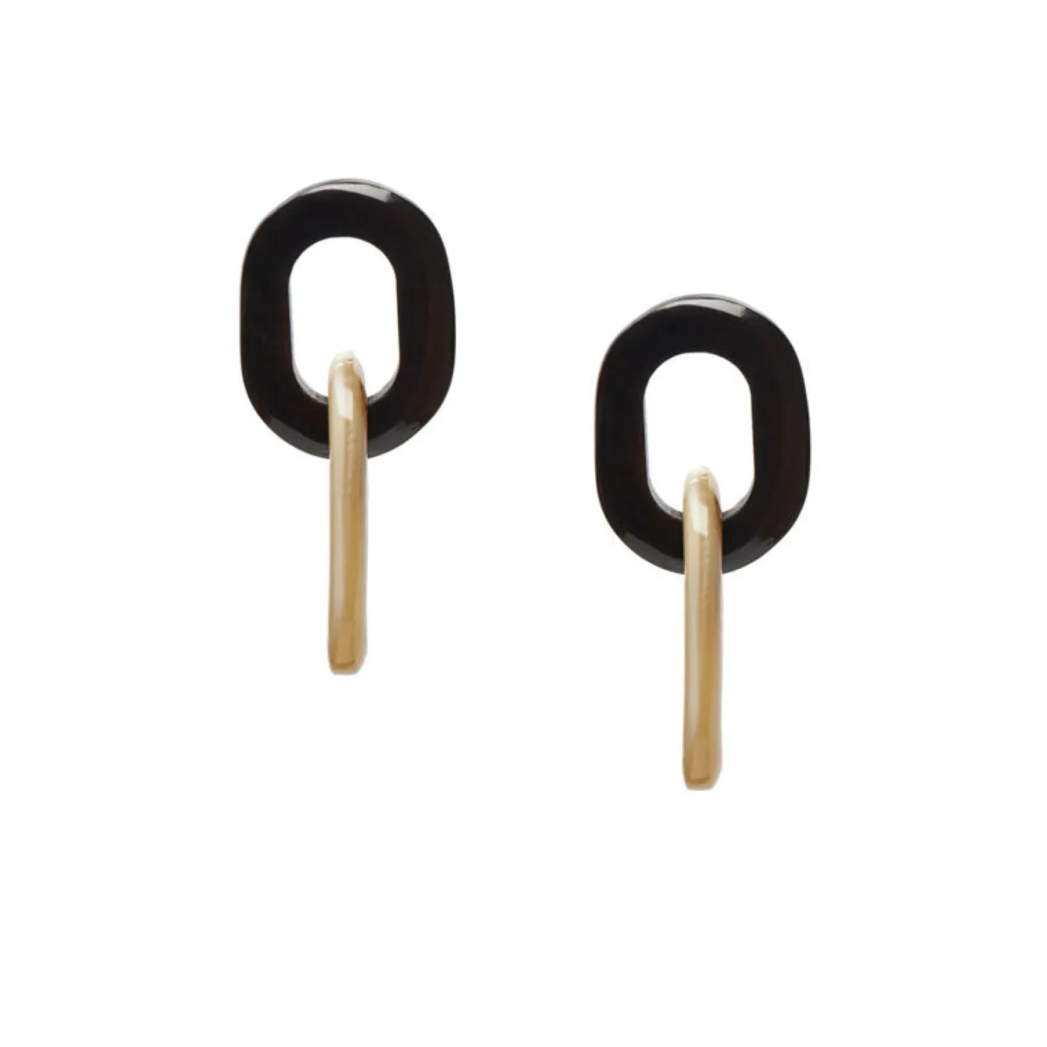 BRANCH JEWELLERY White Lacquered And Black Buffalo Horn Oval Link Earrings