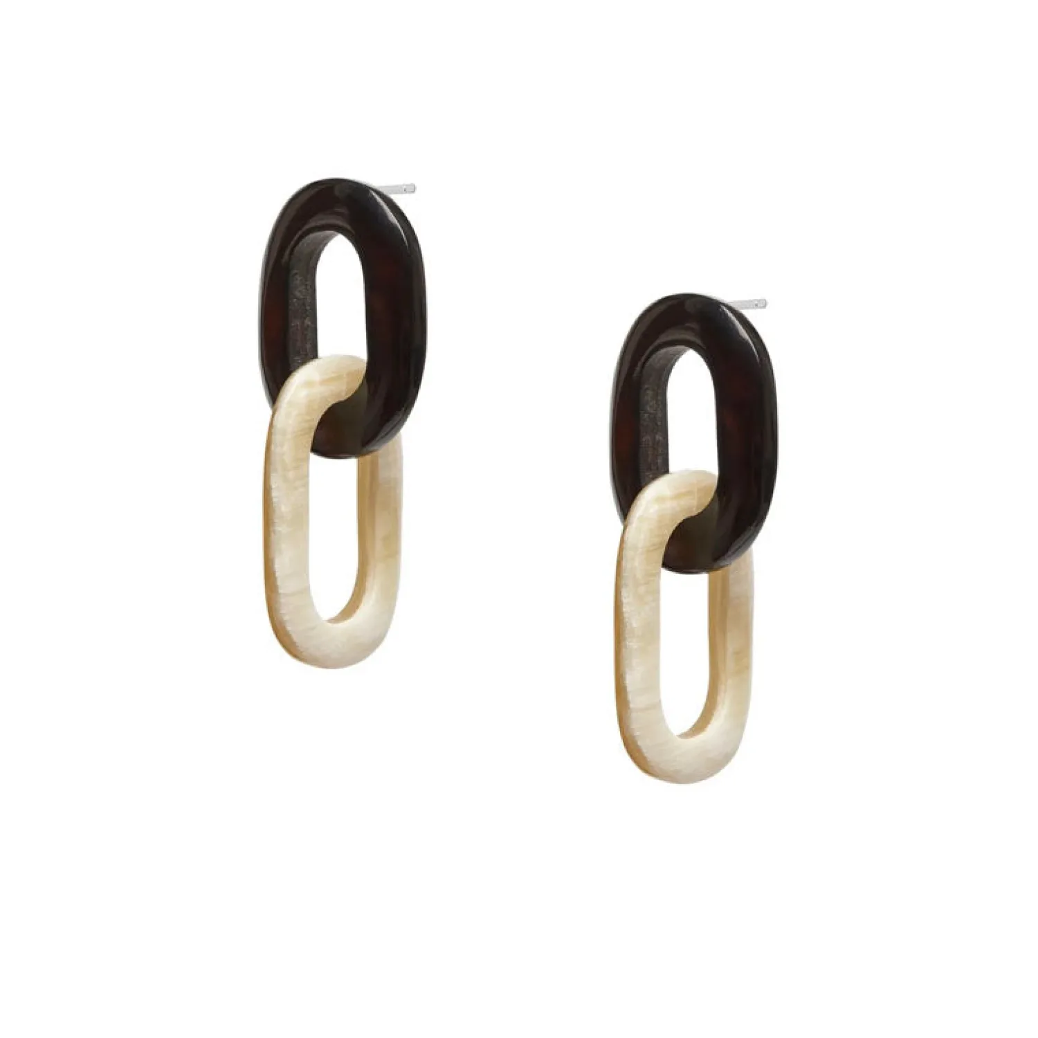 BRANCH JEWELLERY White Lacquered And Black Buffalo Horn Oval Link Earrings