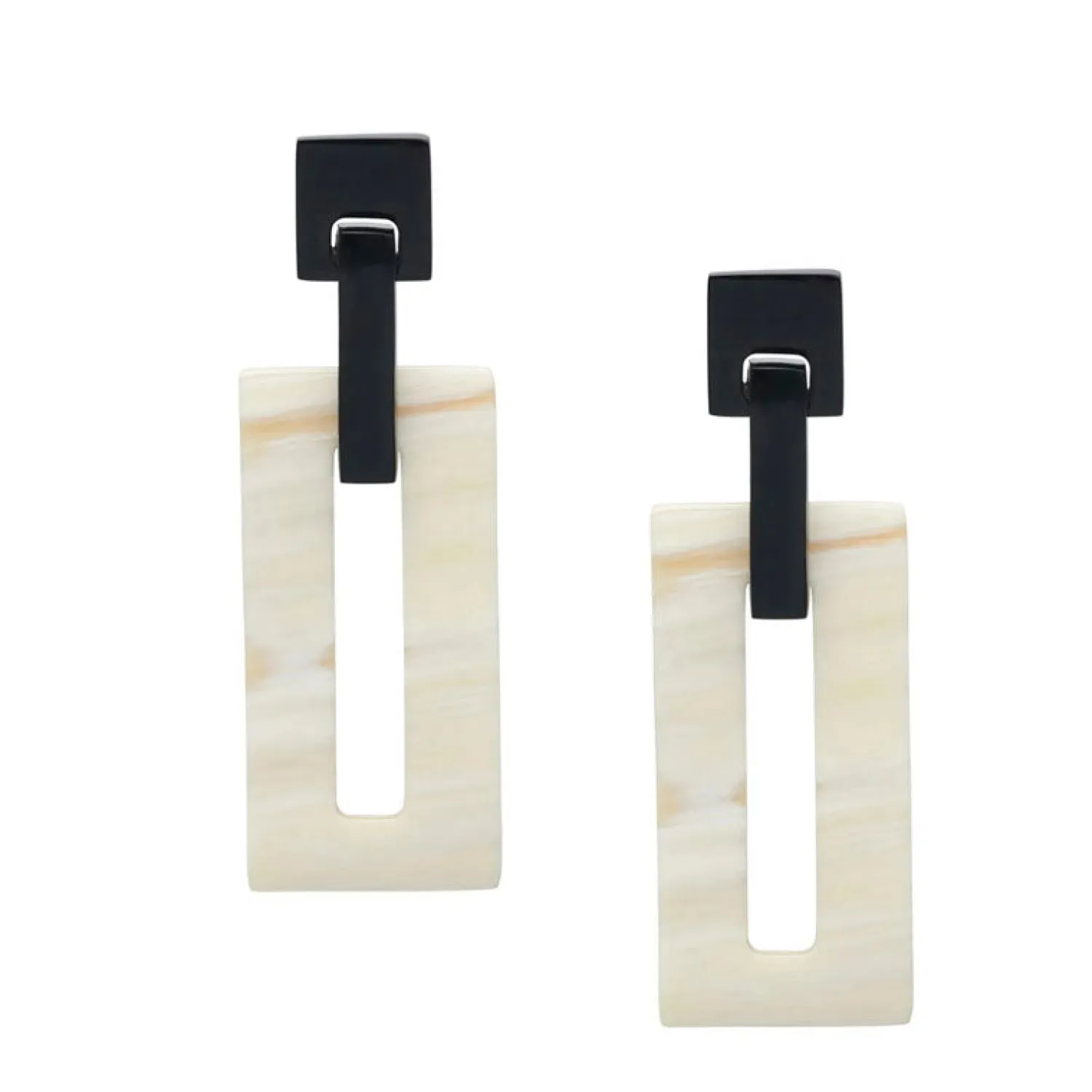 BRANCH JEWELLERY White Natural Rectangle Link Horn Earrings