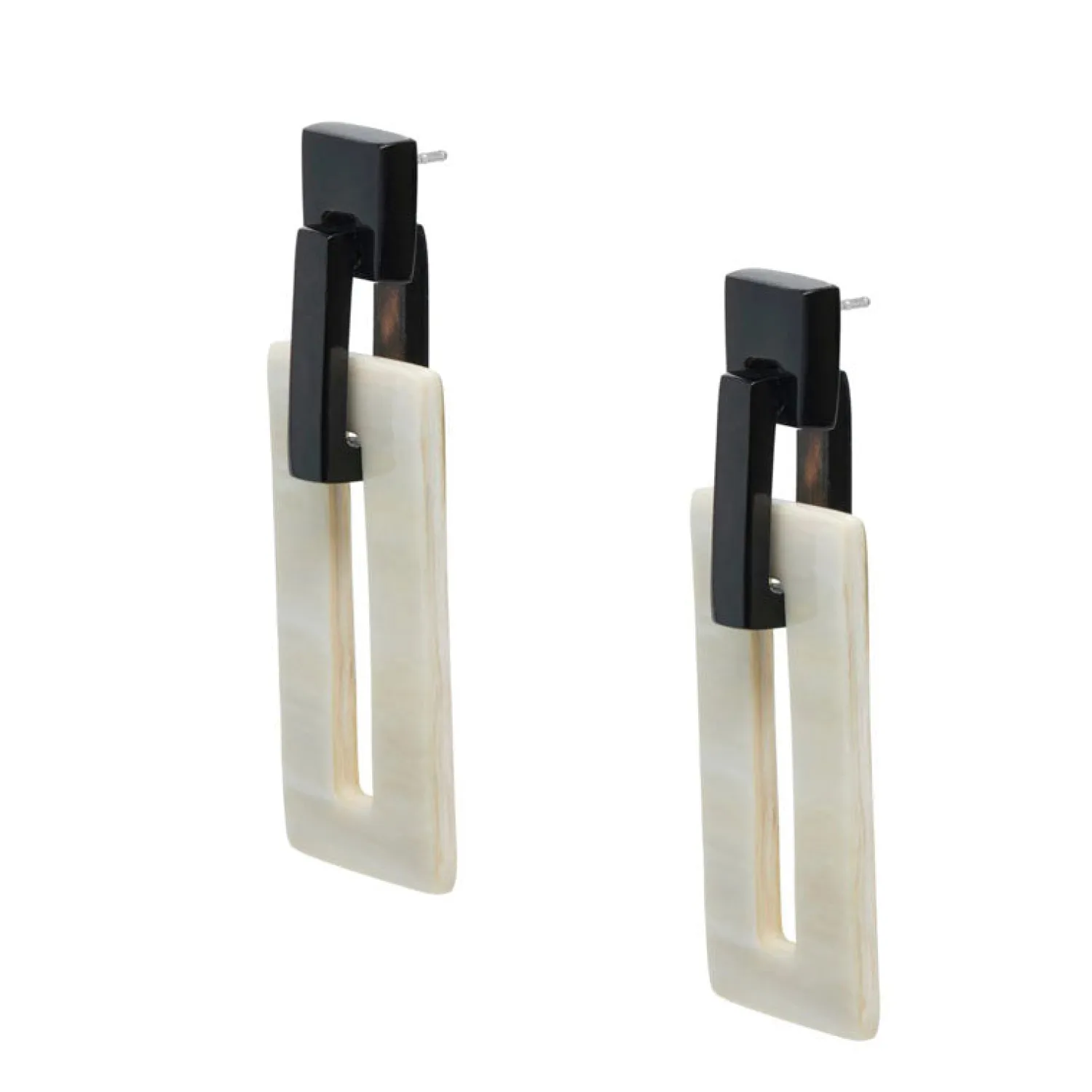 BRANCH JEWELLERY White Natural Rectangle Link Horn Earrings