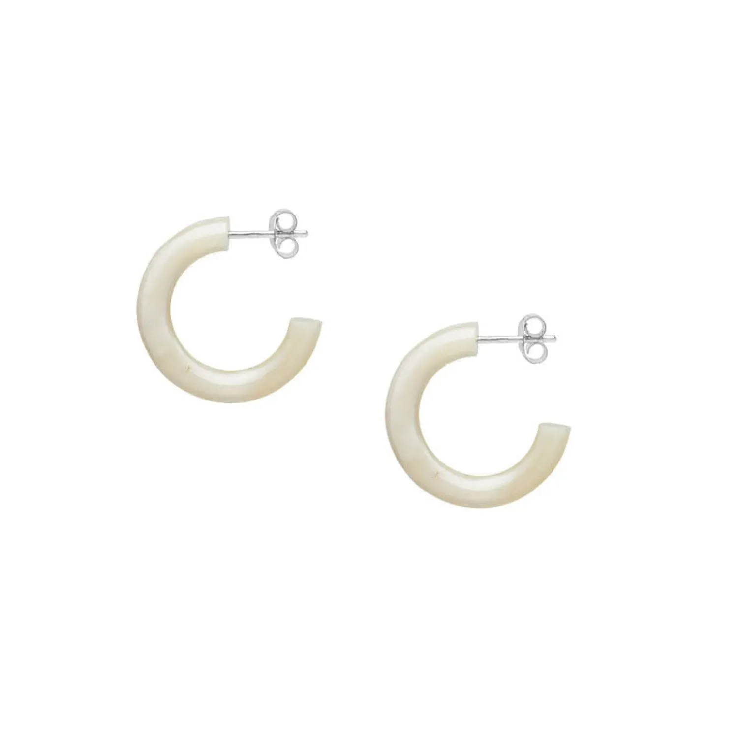 BRANCH JEWELLERY White Natural Small Rounded Hoop Horn Earrings