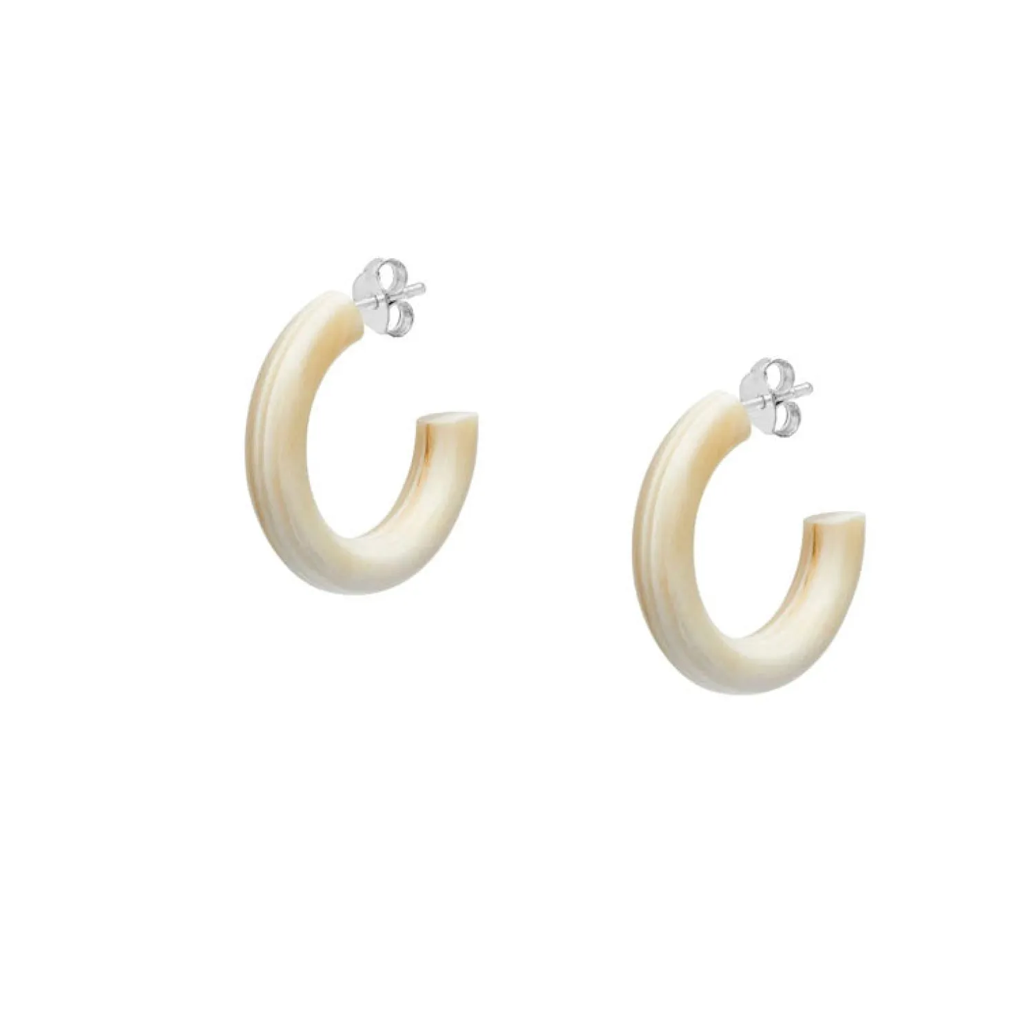 BRANCH JEWELLERY White Natural Small Rounded Hoop Horn Earrings