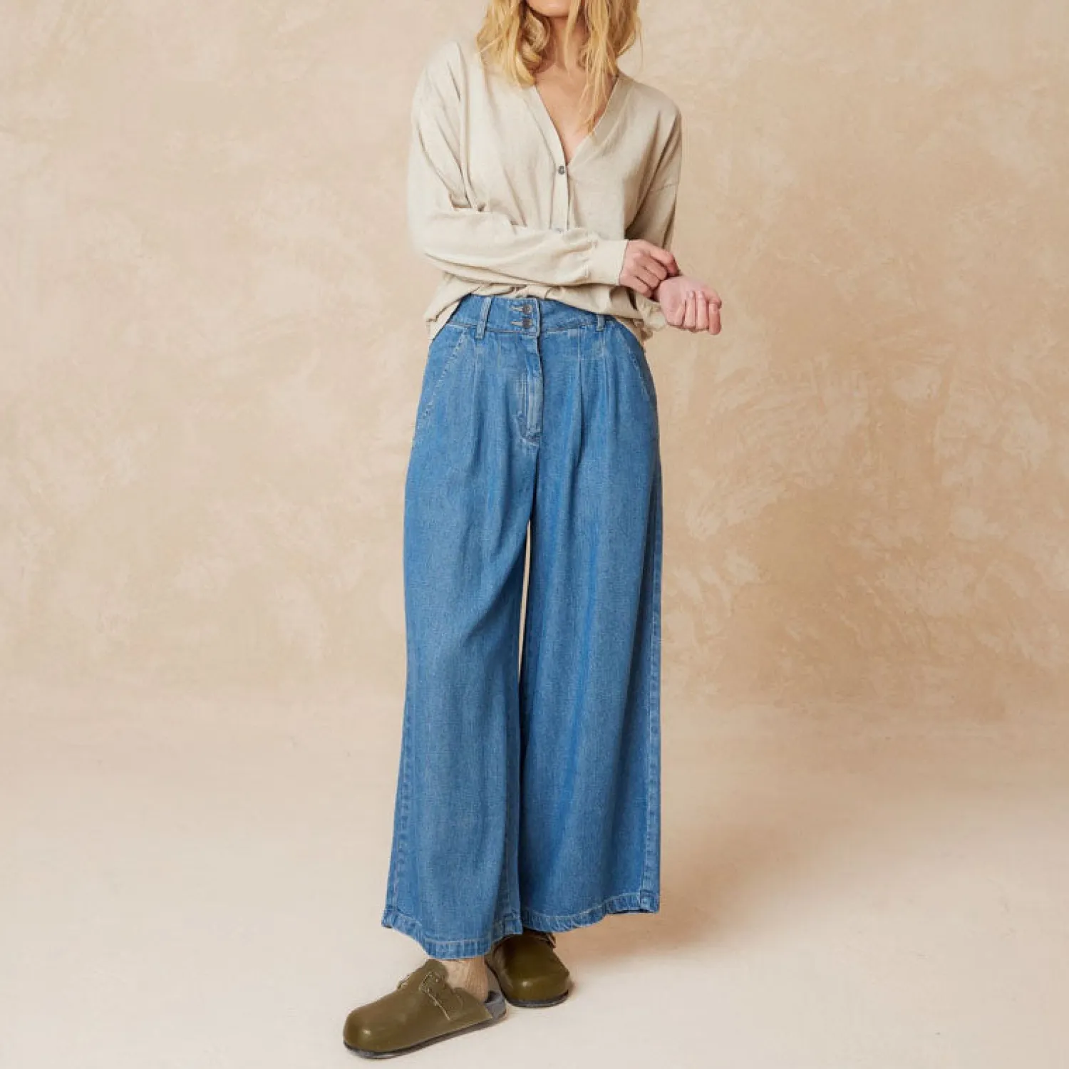 INDI & COLD Wide Leg Denim Pants In Texan