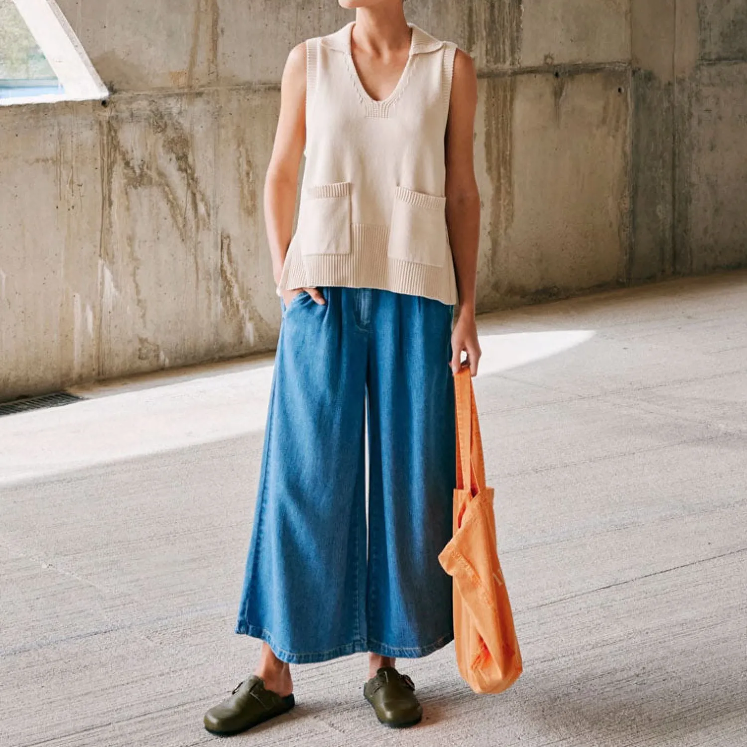 INDI & COLD Wide Leg Denim Pants In Texan