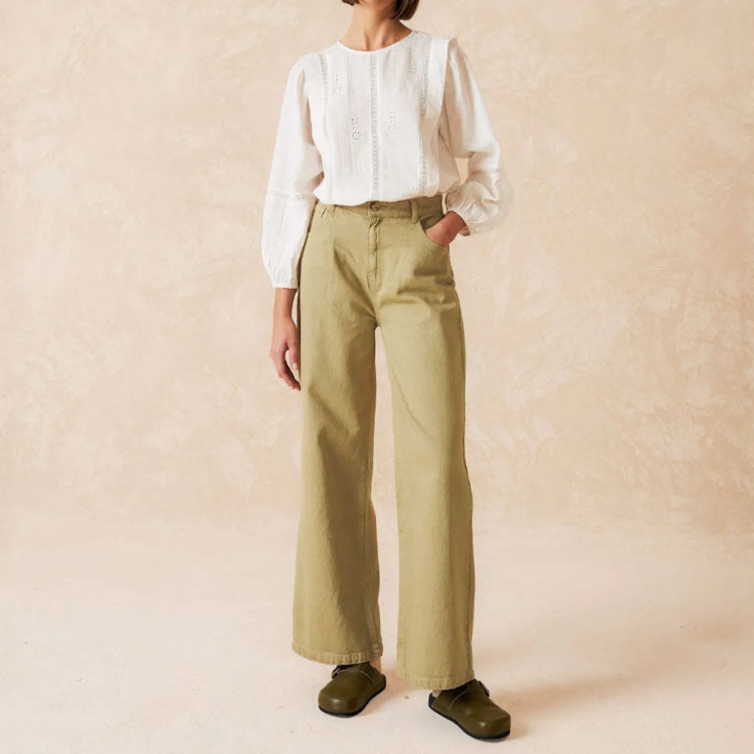 INDI & COLD Wide Leg Trousers In Military