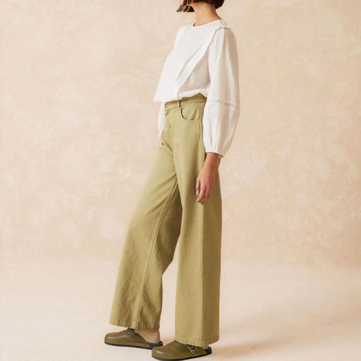 INDI & COLD Wide Leg Trousers In Military