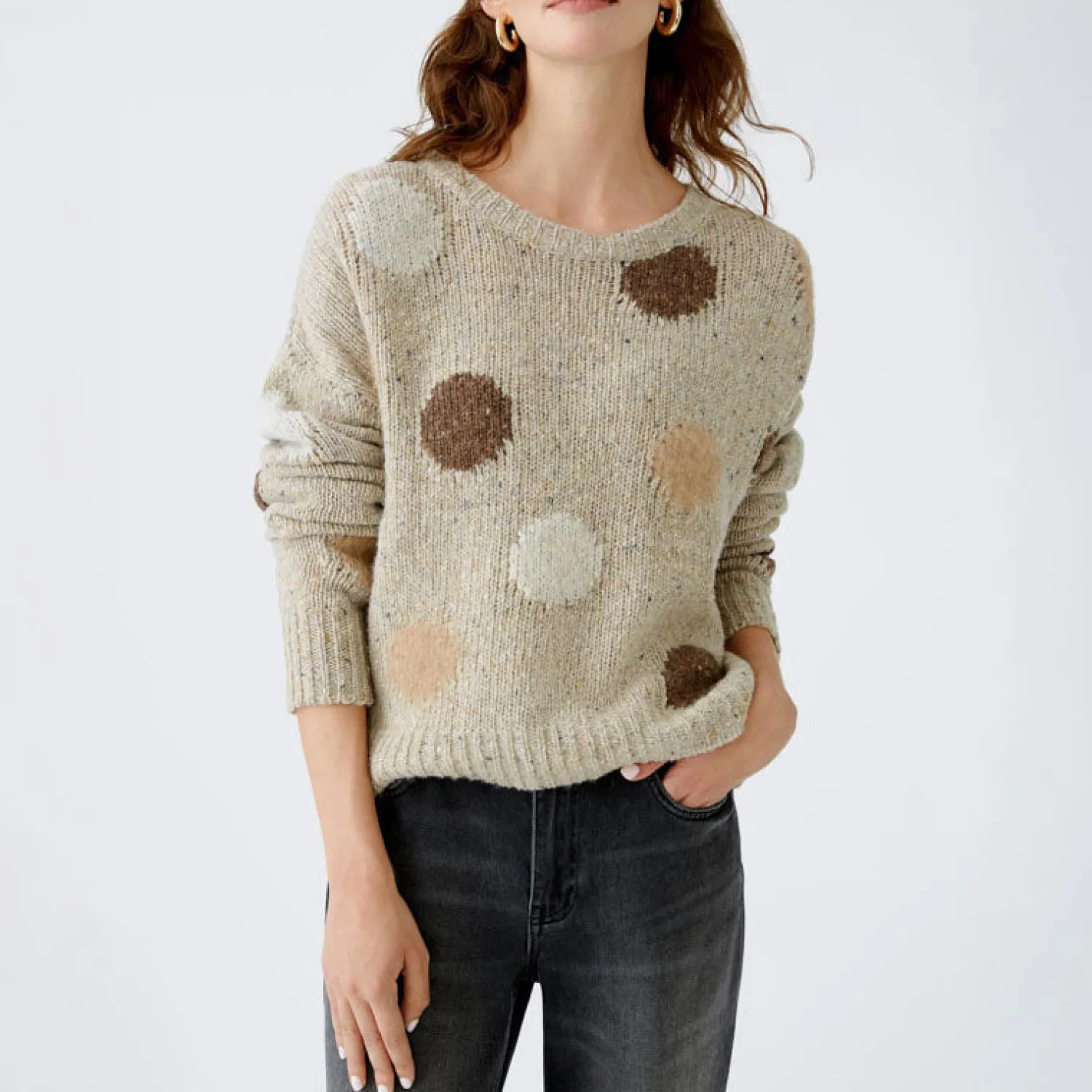 OUI Wool & Alpaca Spot Print Jumper In Camel Brown