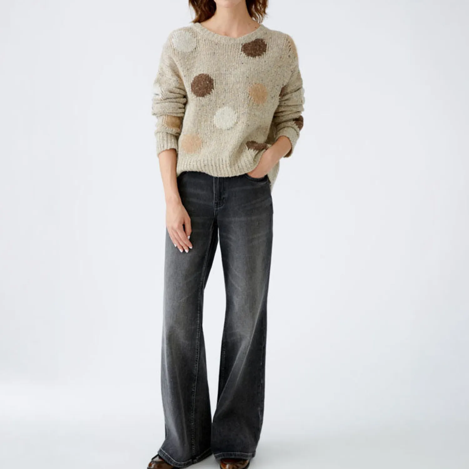 OUI Wool & Alpaca Spot Print Jumper In Camel Brown