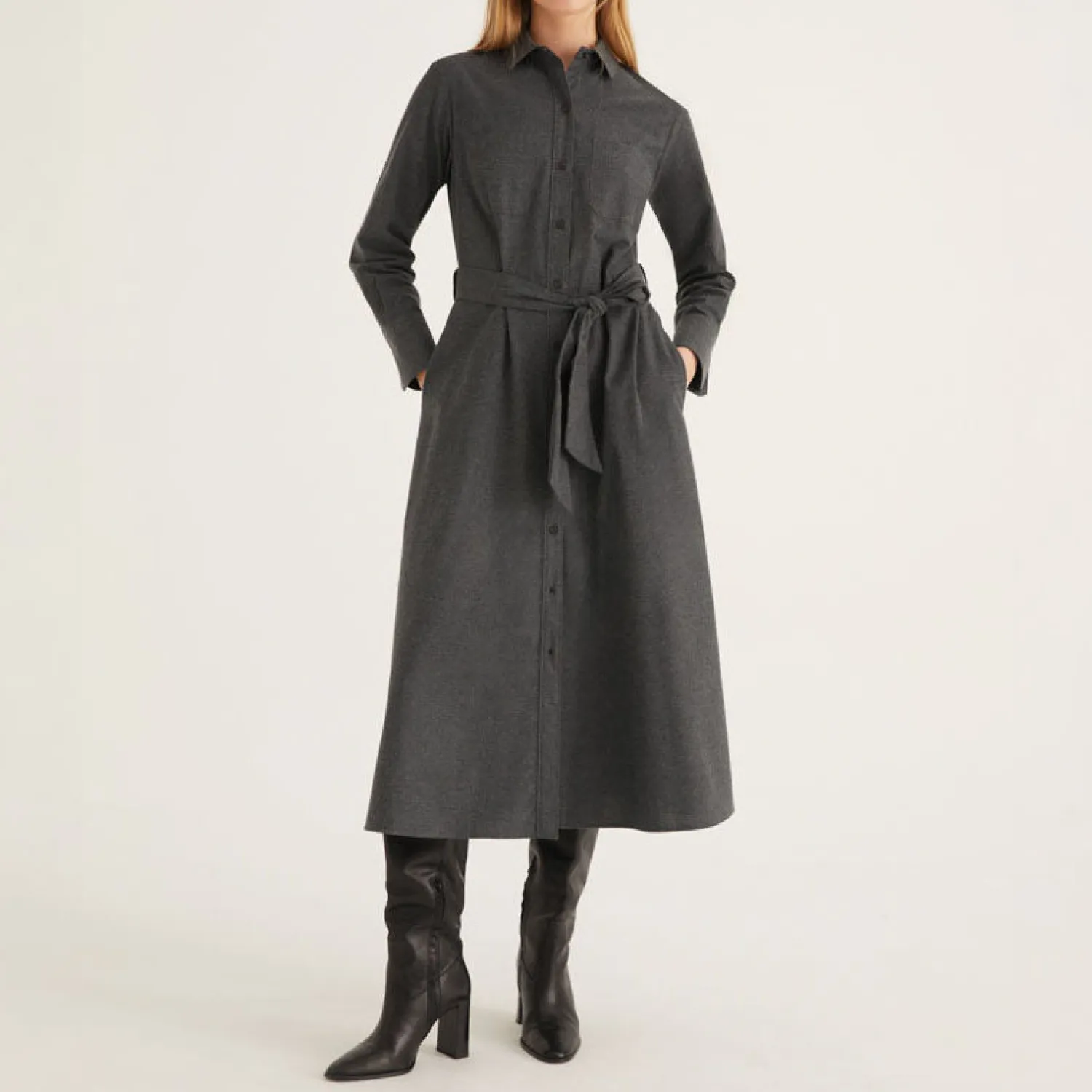 ROSSO35 Wool Flannel Dress In Dark Grey