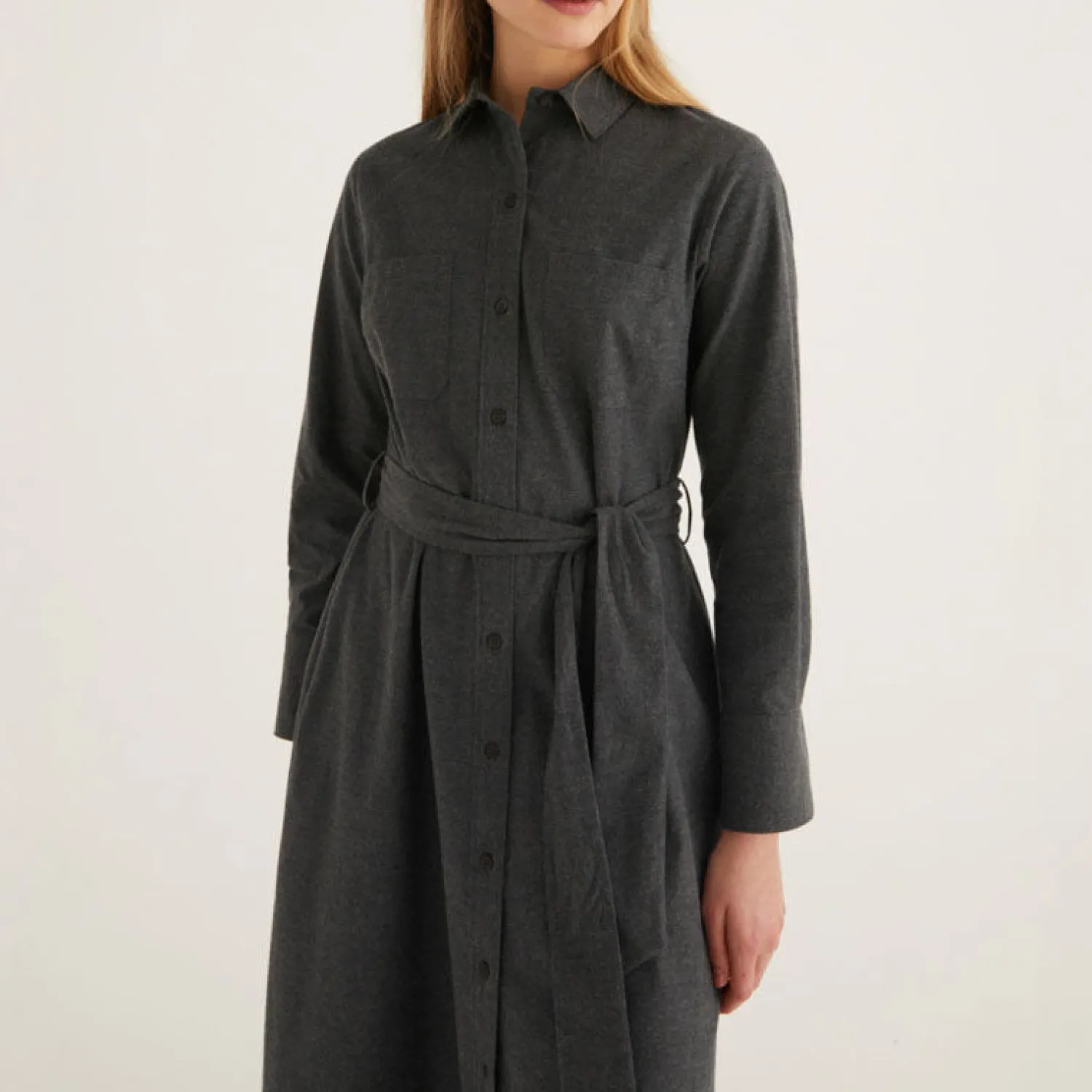 ROSSO35 Wool Flannel Dress In Dark Grey