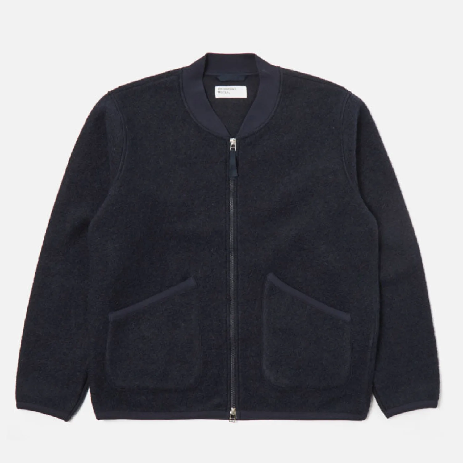 UNIVERSAL WORKS Wool Fleece Zip Bomber Jacket In Navy