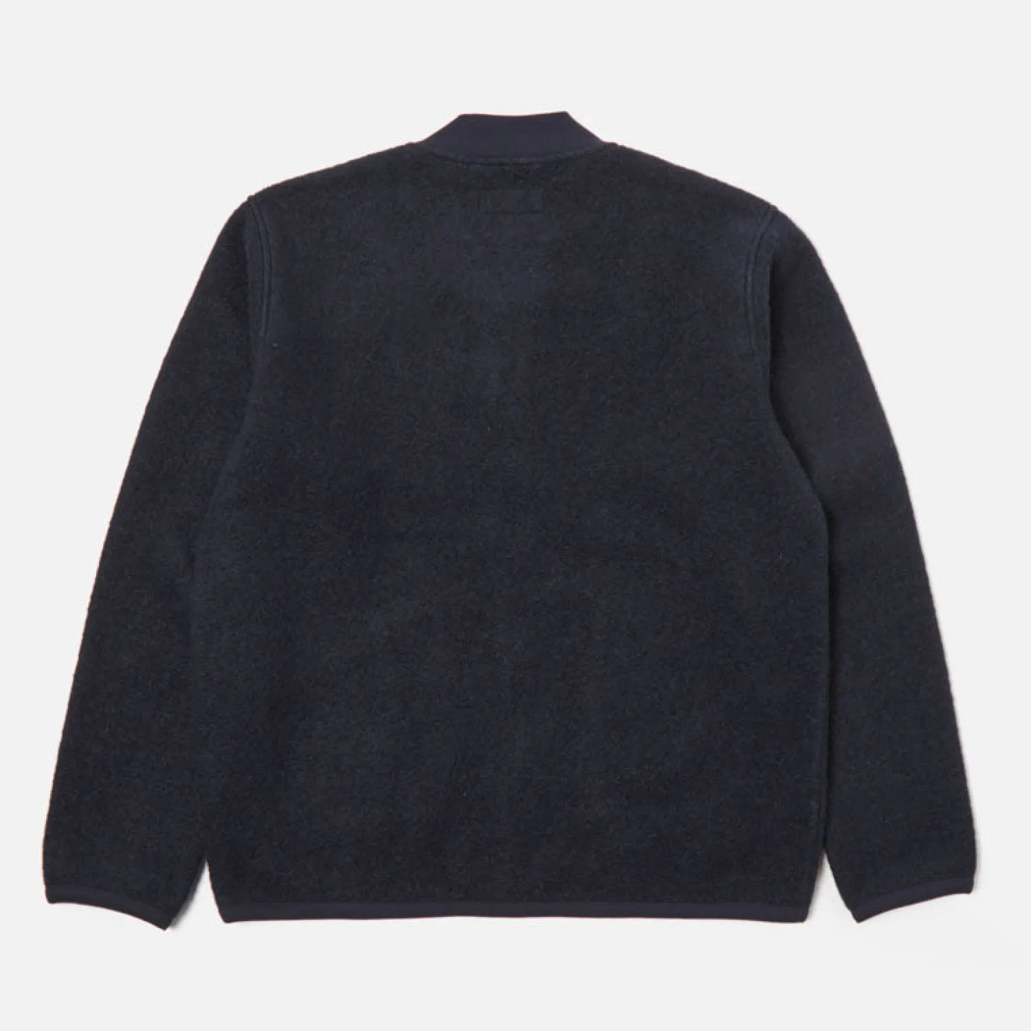 UNIVERSAL WORKS Wool Fleece Zip Bomber Jacket In Navy