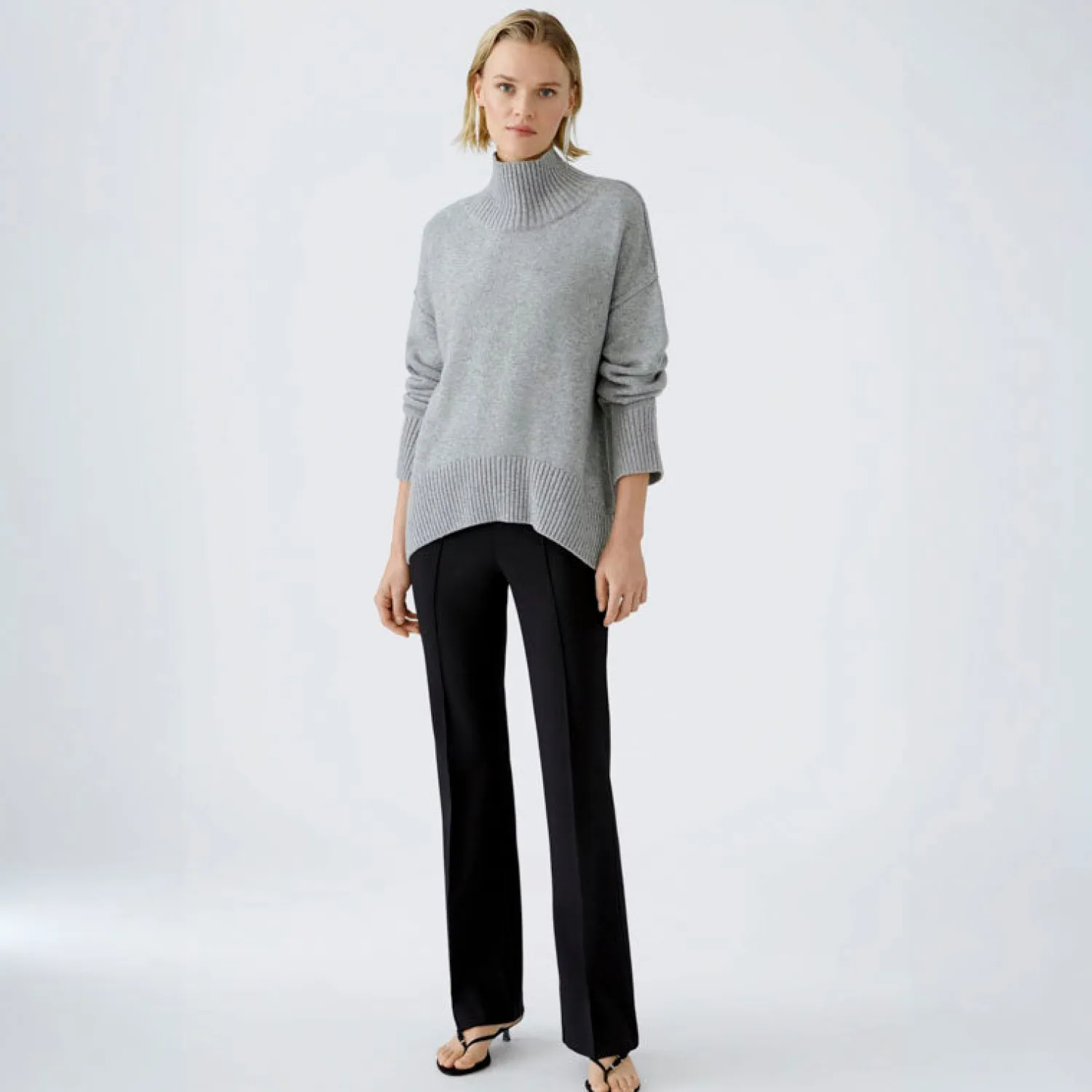 OUI Wool Mix Funnel Neck Jumper In River Stone