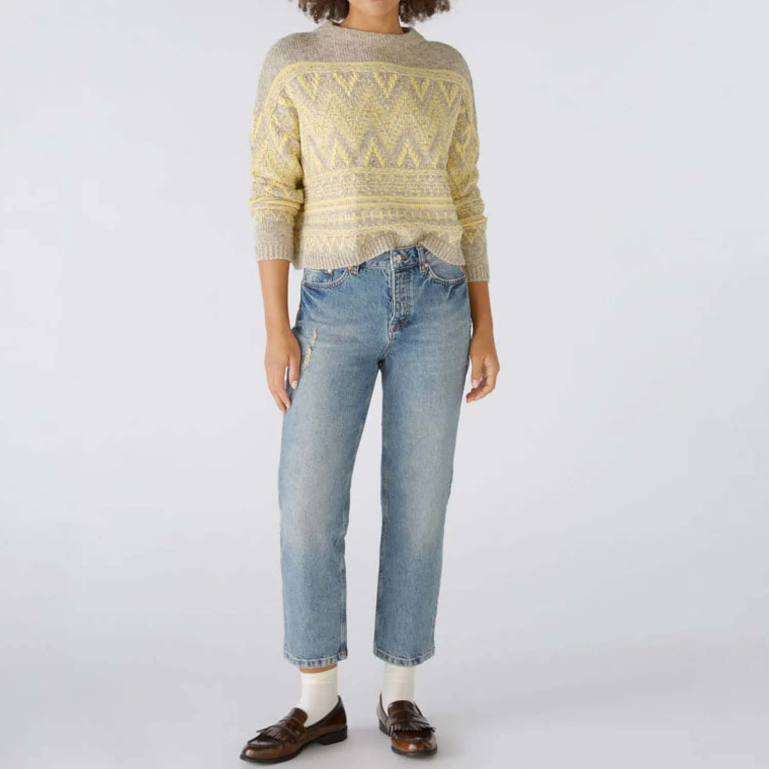 OUI Zig Zag Print Jumper In Yellow Taupe