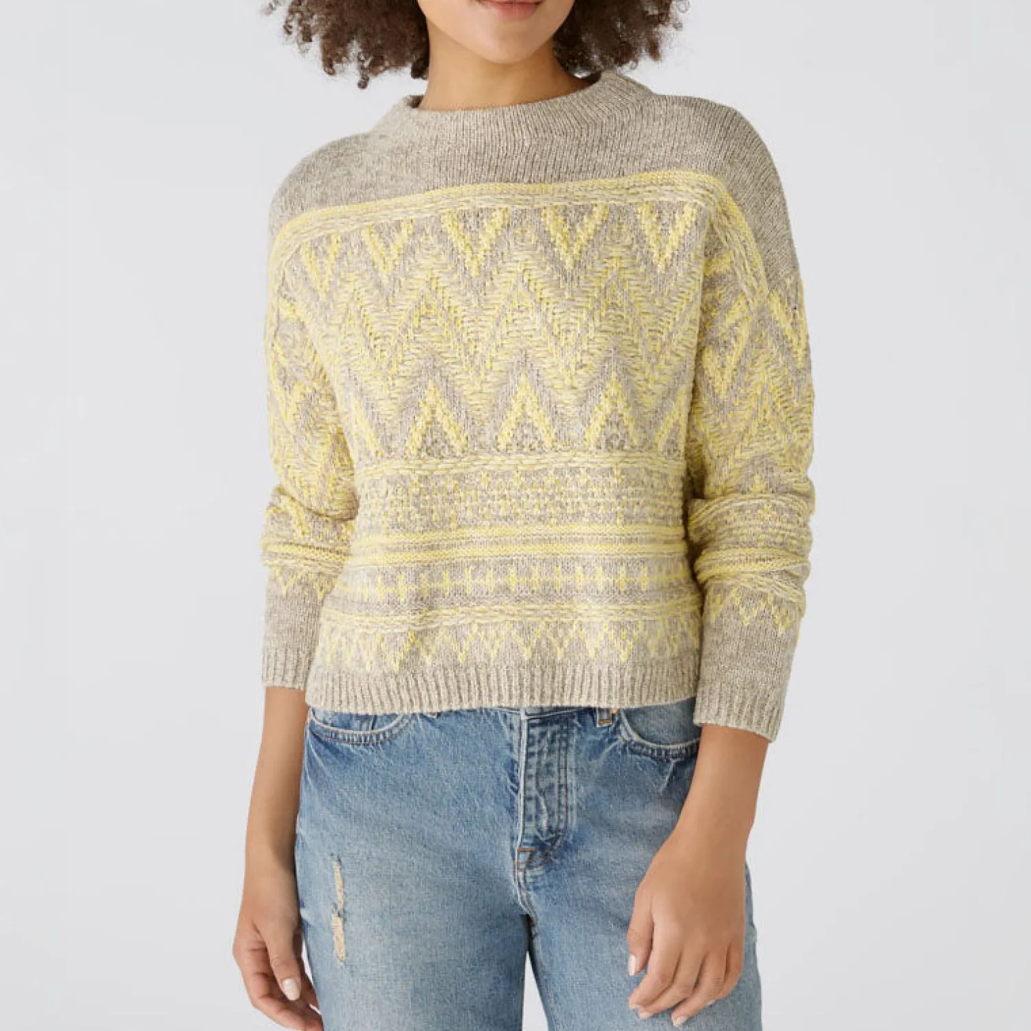 OUI Zig Zag Print Jumper In Yellow Taupe